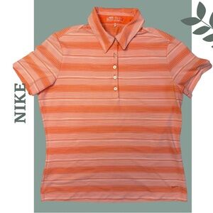 Nike Golf Fit Dri Short Sleeve Collar Stripe Shirt Orange White Size Large